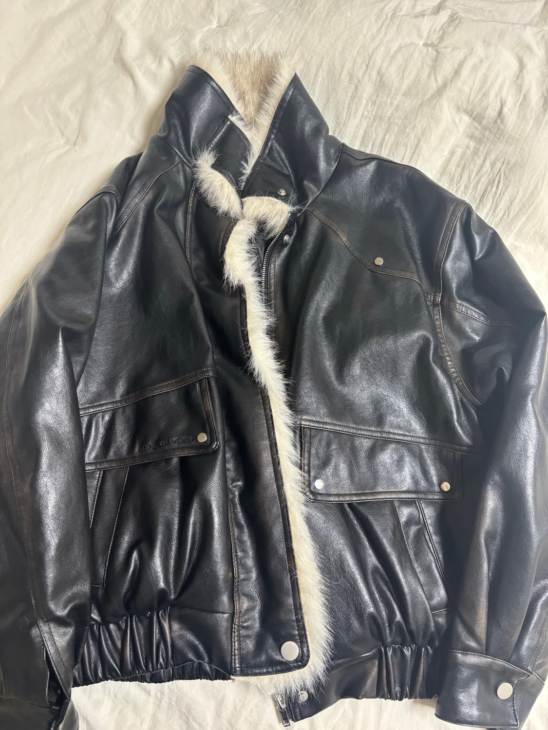 러프넥 워싱 레더 무스탕자켓 Size S 상품이미지3