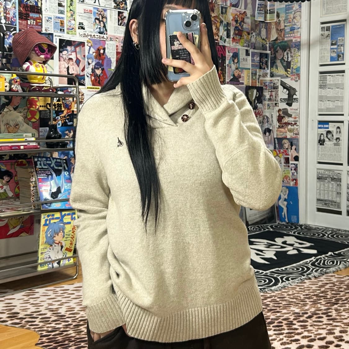 빈폴 베이지 오트 메론빵 단추 카라 니트 상품이미지1