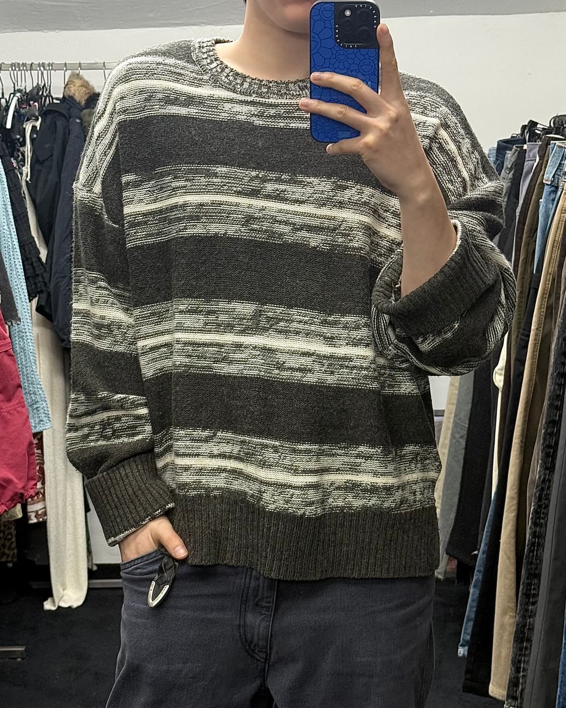 스타터 스트라이프 니트 스웨터 오버핏 M 95 에스닉 스트릿 고스펑크 락 상품이미지1