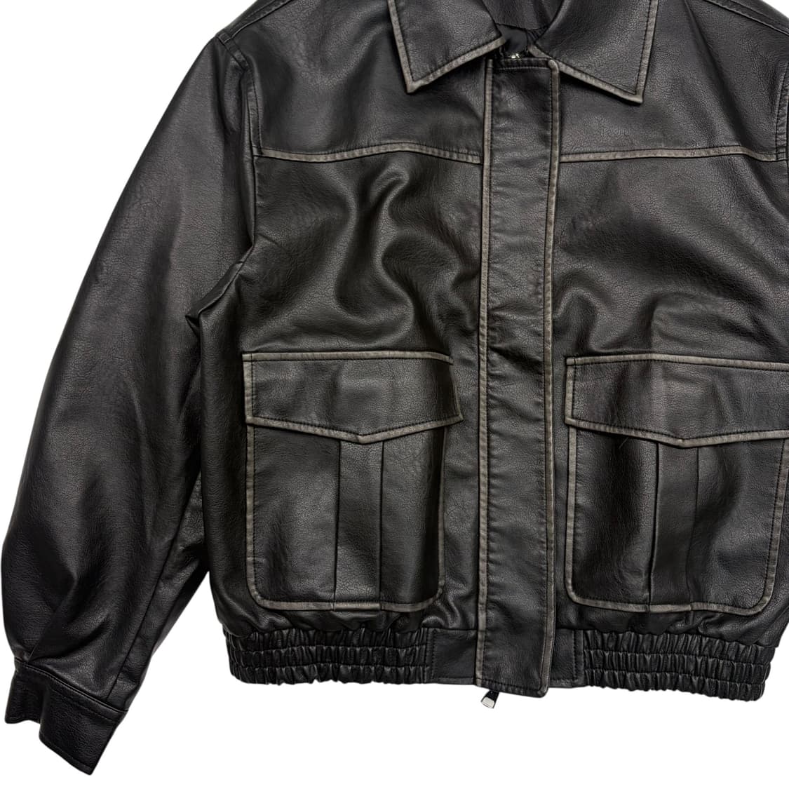 빈티지 블랙 워싱 스티치 레더 자켓 M 상품이미지3