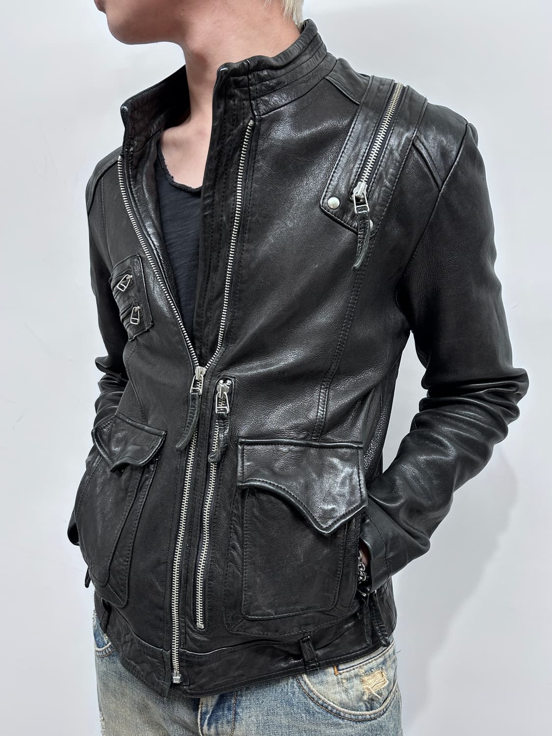 이탈리안 멀티 지퍼 레더 자켓 상품이미지2