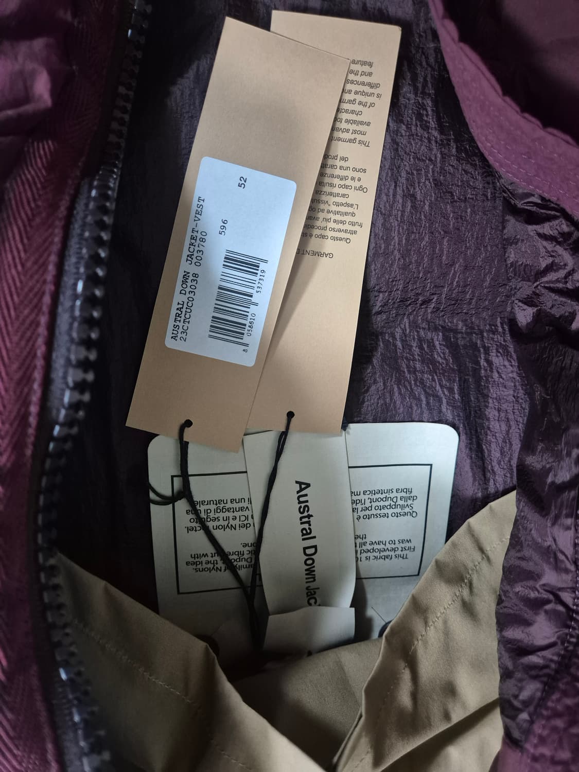 텐씨 오스트랄 다운 베스트 자켓 버건디 52사이즈 상품이미지2