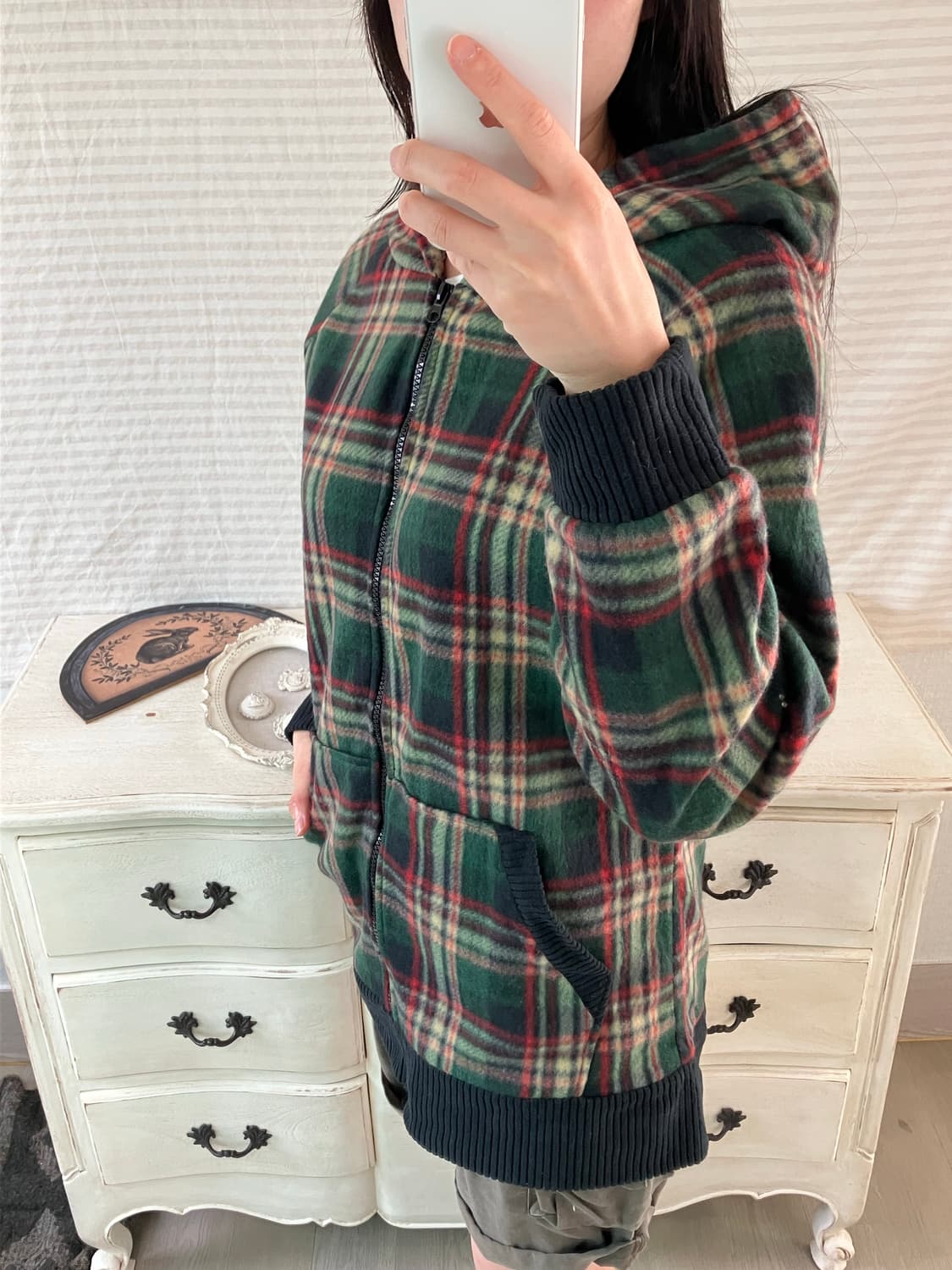 jpn vintage 그린레드 체크 후드집업 y2k 스트릿 갸루 펑키   상품이미지5