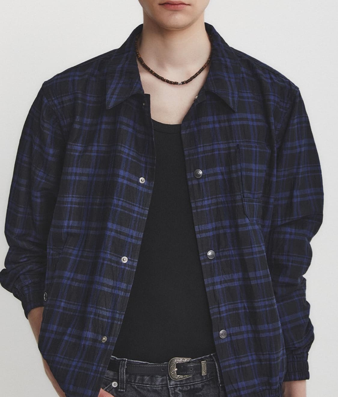 (M)이스트로그 프렌치 코치 자켓 블랙 블루 체크 상품이미지6