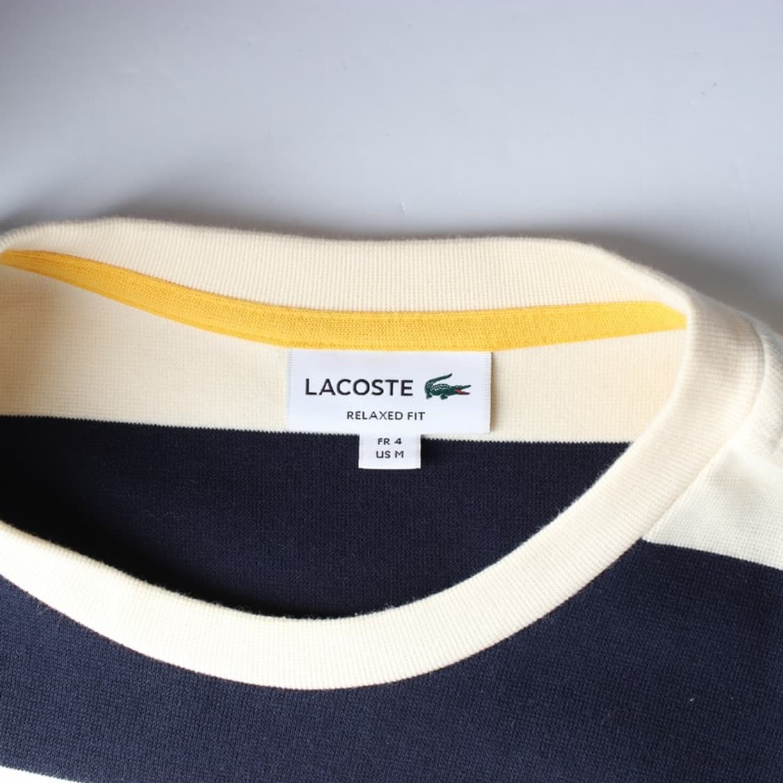 라코스테 네이비 크림 스트라이프 반팔티 M 상품이미지5