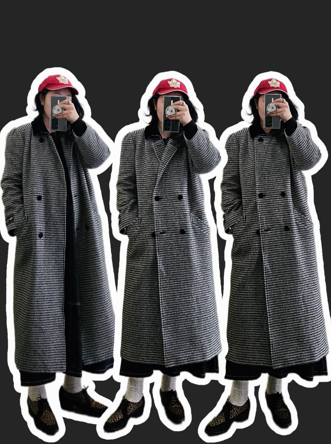 Maduson 하운드투스체크 앙고라 더블 롱코트 상품이미지2