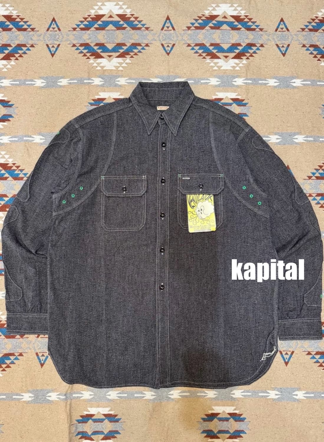 [4][XL] 캐피탈 헤더 샴브레이 본 패치 벤틸레이터 워크 셔츠 차콜 상품이미지1