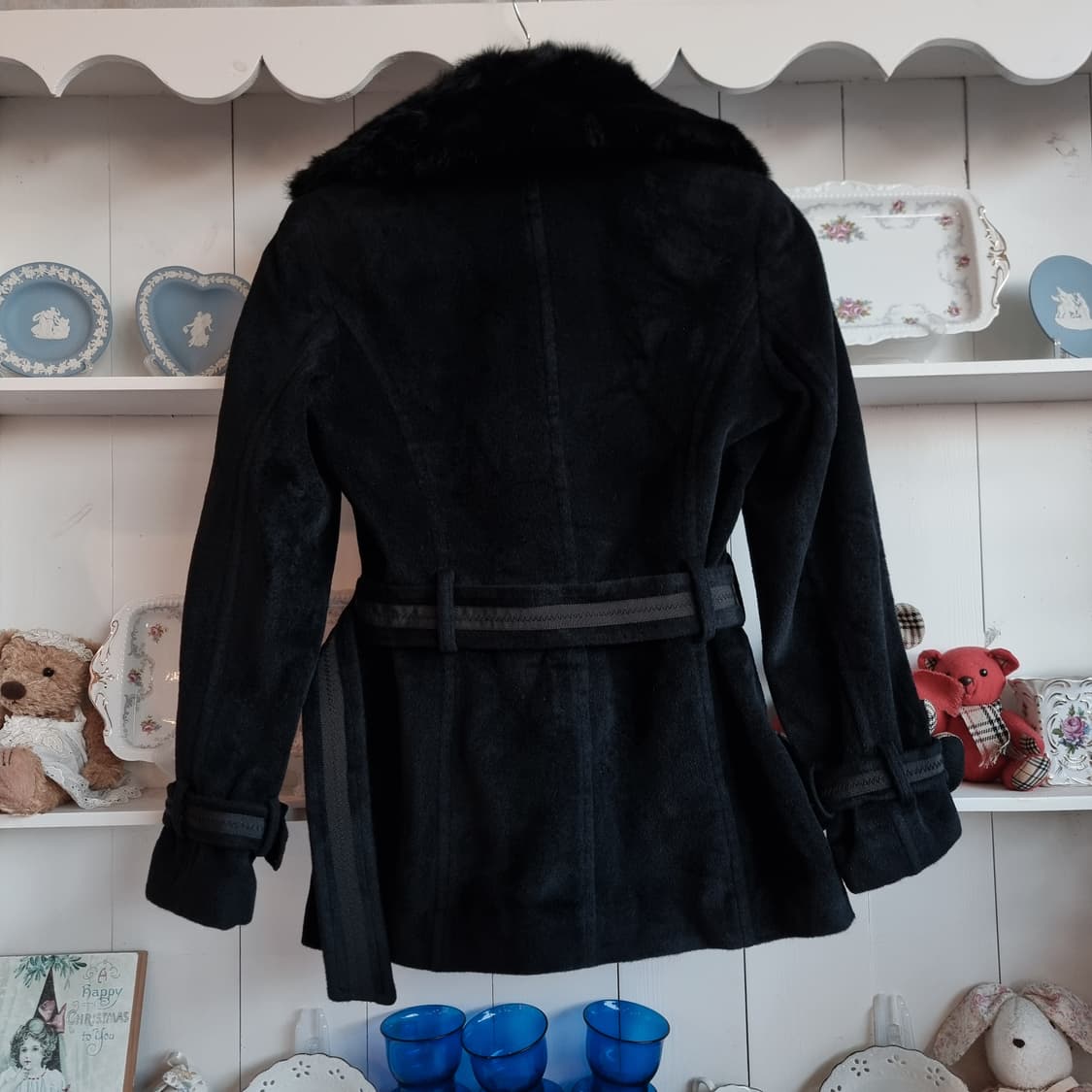 블랙 퍼카라 벨티드 코트 상품이미지5