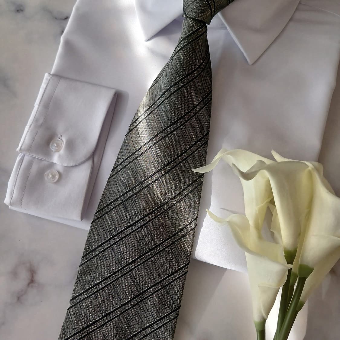 아쿠아스큐텀 실크 그레이 스트라이프 넥타이 9.5cm A등급 A18862 상품이미지5