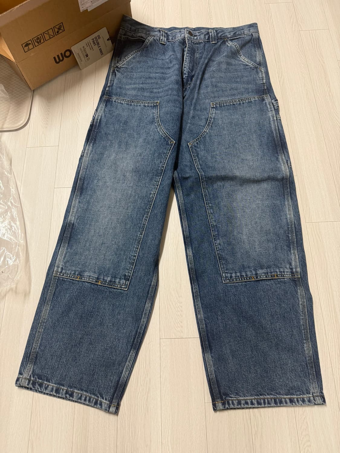 칼하트 WIP OG 더블니 팬츠 L 새제품 블루다크워시드 상품이미지5