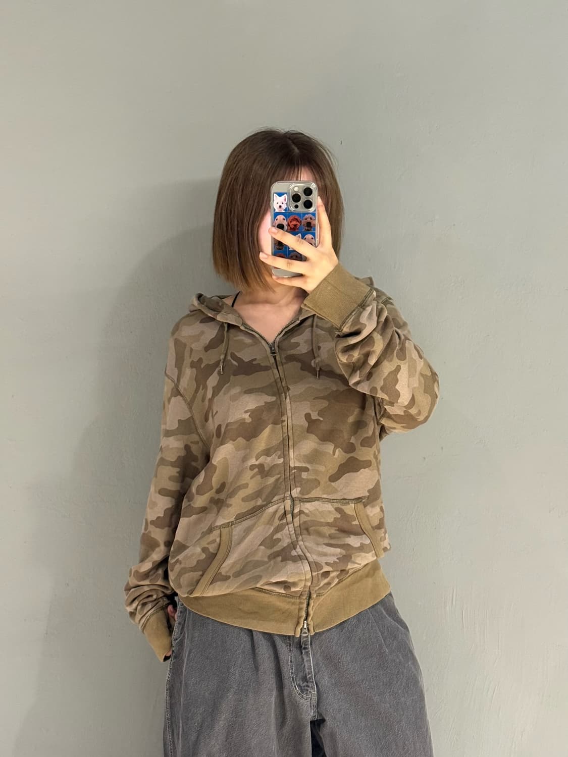 camo pattern 2-way hood zip-up 상품이미지2