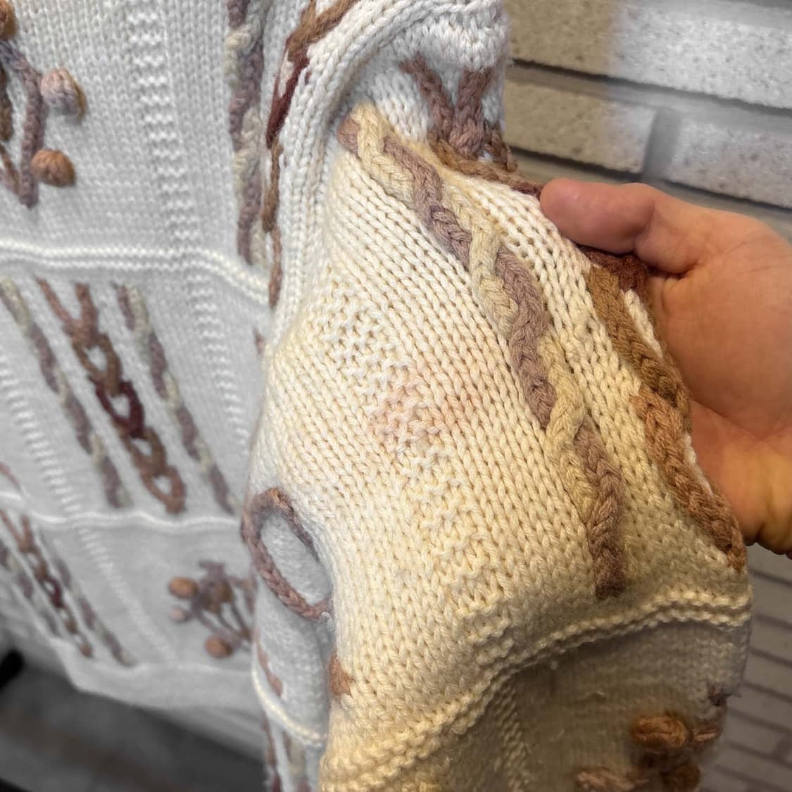 JPN VINTAGE 케이블 니트 에스닉 짜임 폼폼 디테일 아이보리 상품이미지7