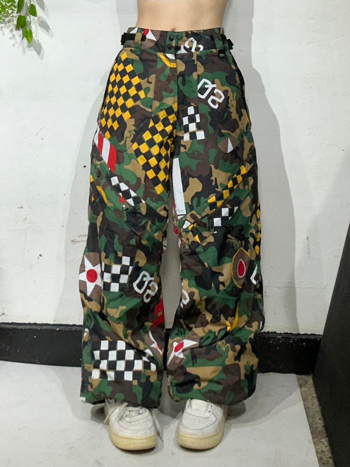 퀵실버 그린 와이드 밀리터리 카모 패턴 트랙 팬츠 힙합 바지 L 상품이미지2