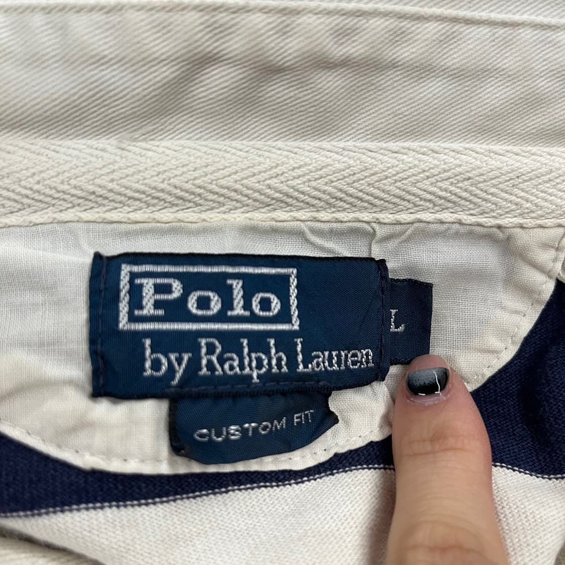 폴로 랄프로렌 스트라이프 검흰 오렌지 블랙 화이트 카라 긴팔티셔츠 상품이미지5