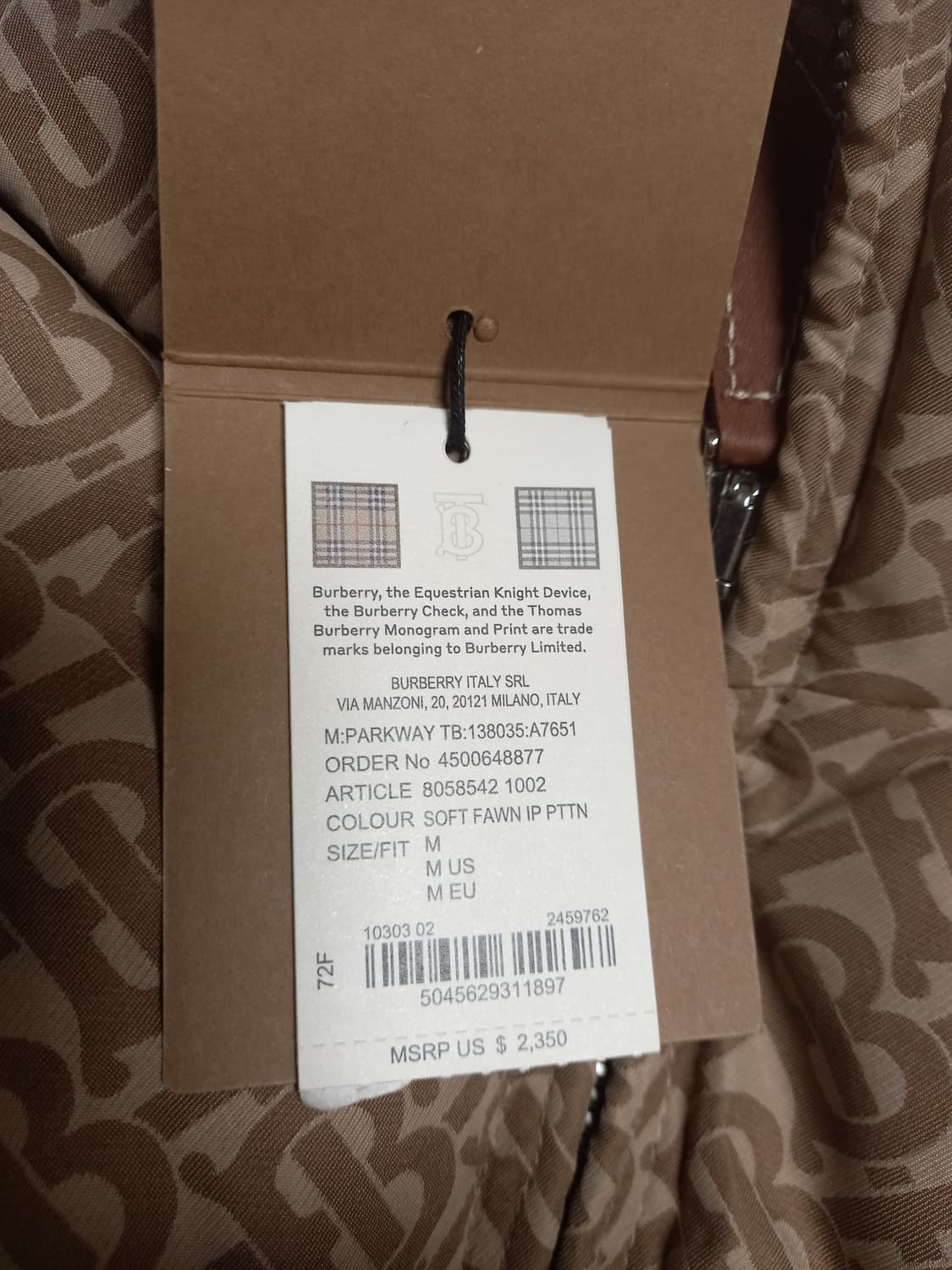 버버리 TB 모노그램 패딩  M(실용100~105) 상품이미지3