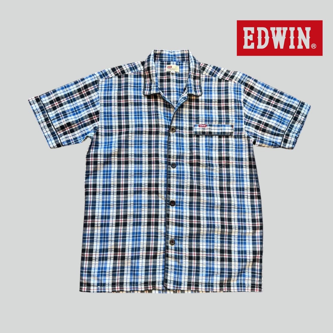 [M]EDWIN 에드윈 체크 시어서커 반팔 셔츠 상품이미지1
