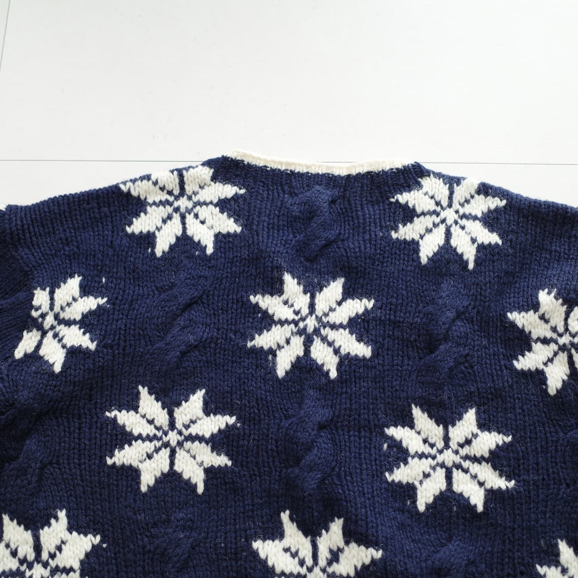 90s L사이즈 빈티지 퓨어 셔틀랜드 울 눈꽃 케이블 니트 스웨터 상품이미지7