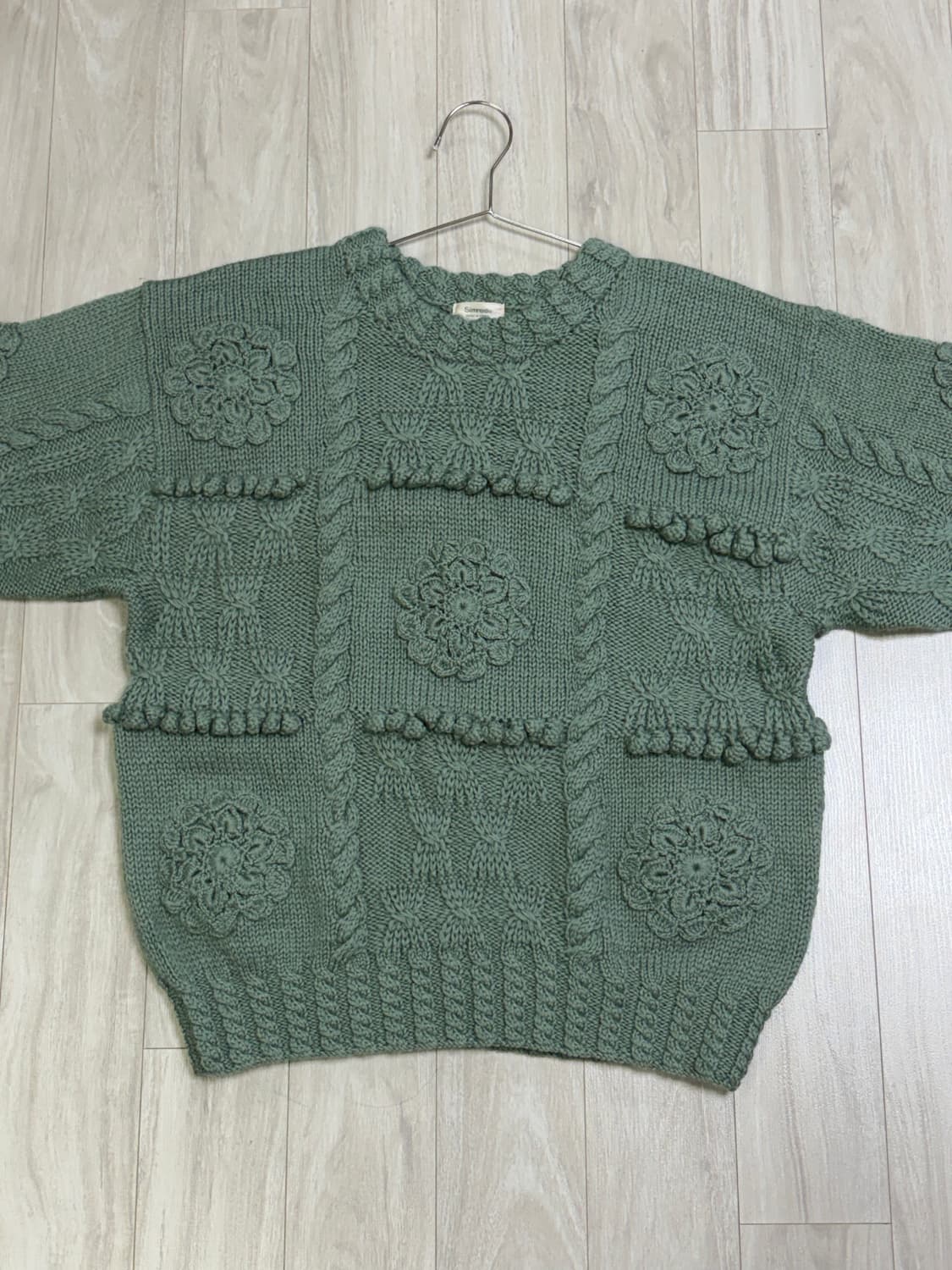 민트 꽃무늬 케이블 빈티지 니트 상품이미지2