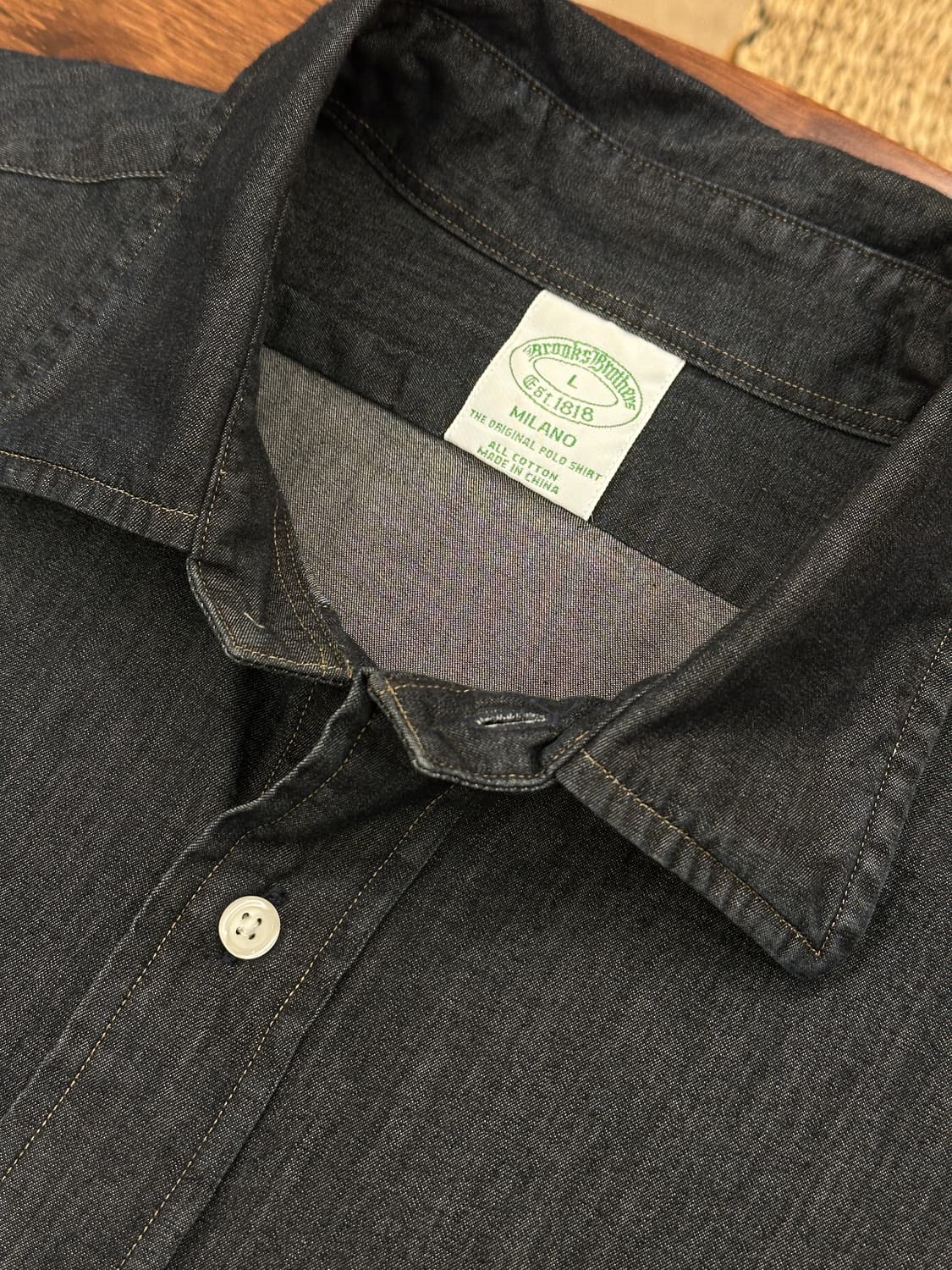 [상태좋음] 브룩스브라더스 밀라노 데님 샴브레이 셔츠 다크블루 L 상품이미지3
