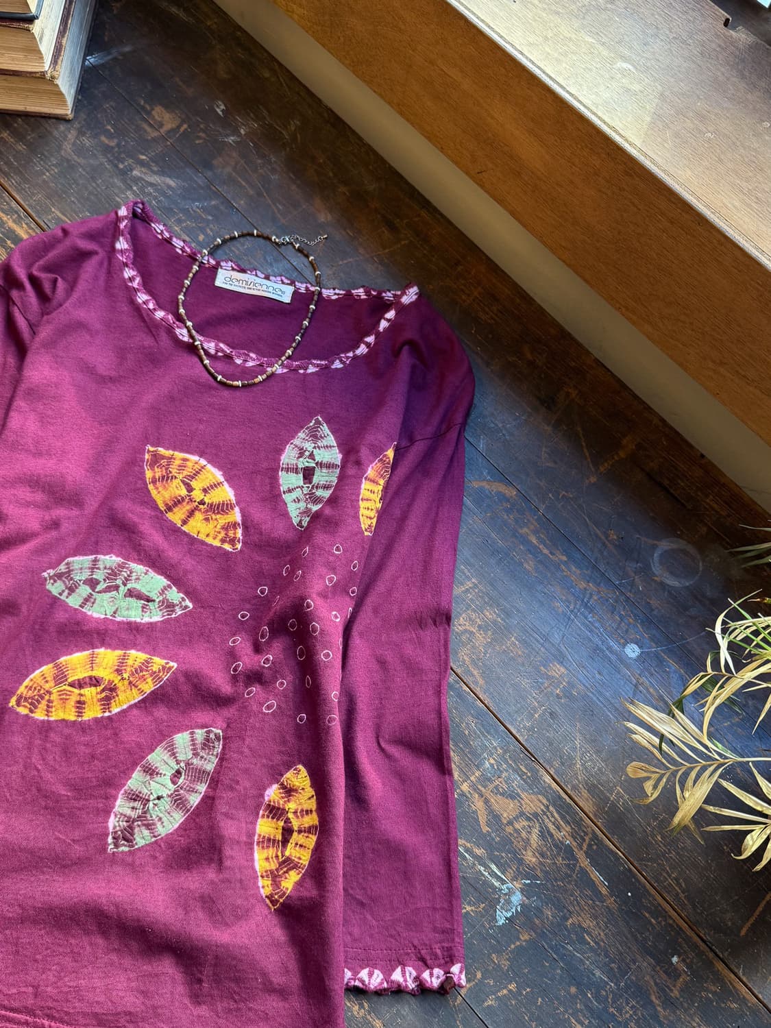 Burgundy Tie Dye Leaf Shirt 0009 상품이미지1