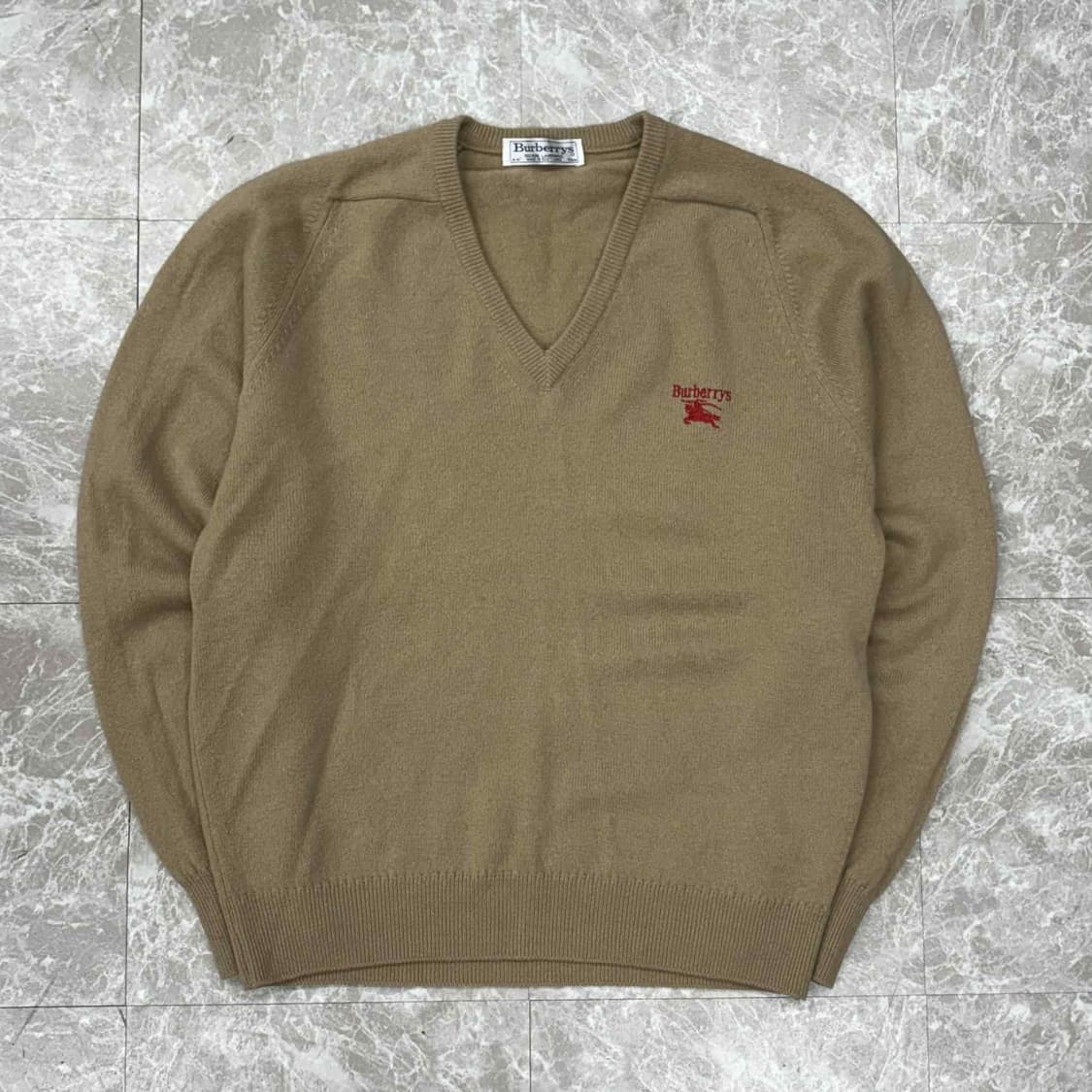 버버리 90s 베이지 빈티지 램스울 브이넥 니트 스웨터 상품이미지4