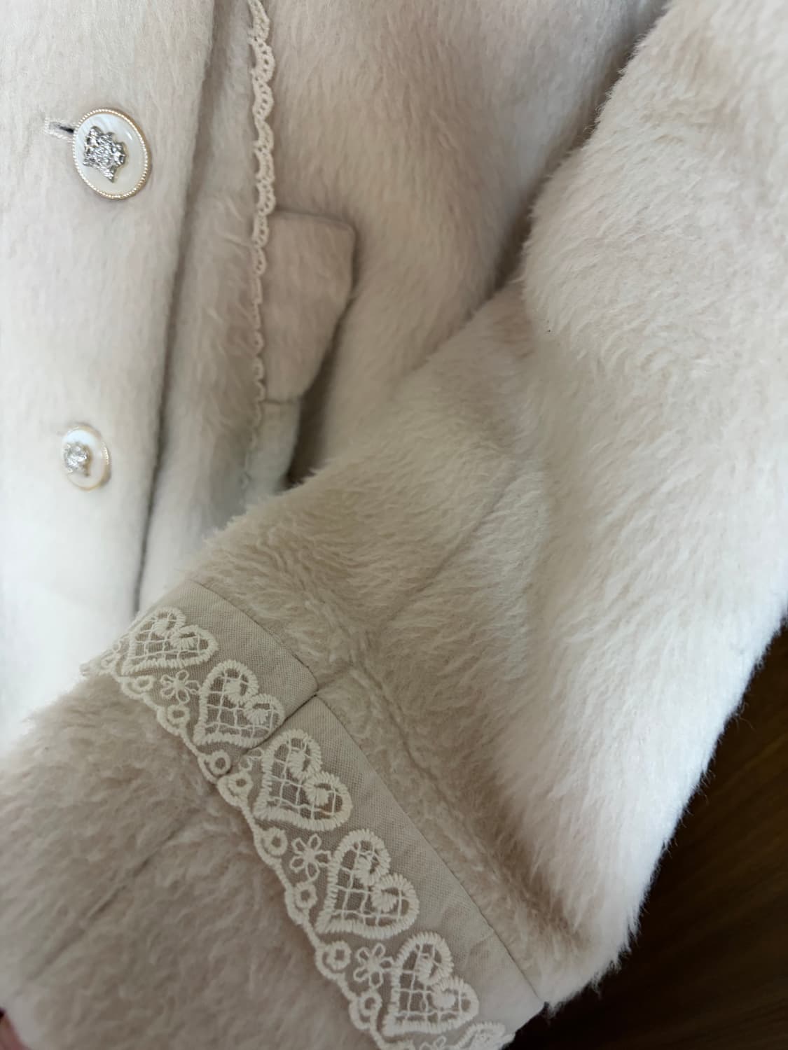 axes femme 엑시즈팜 아이보리 레이스 더블 코트 상품이미지5