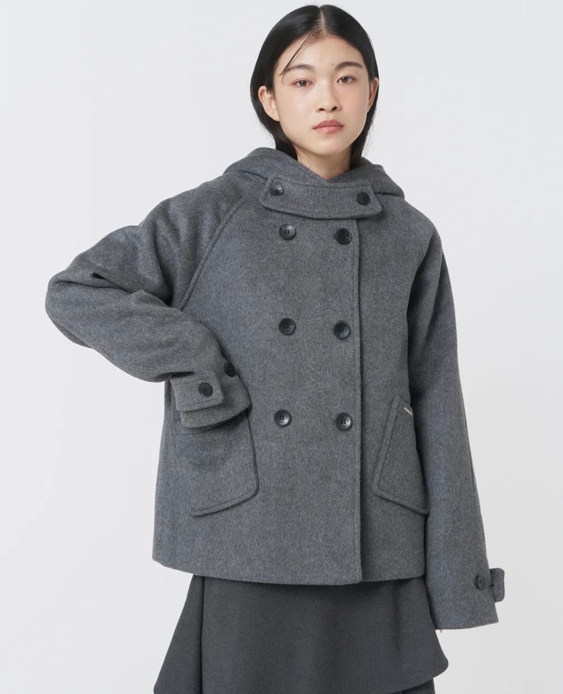 미세키서울 Hoodie double button coat CHARCOAL 상품이미지1