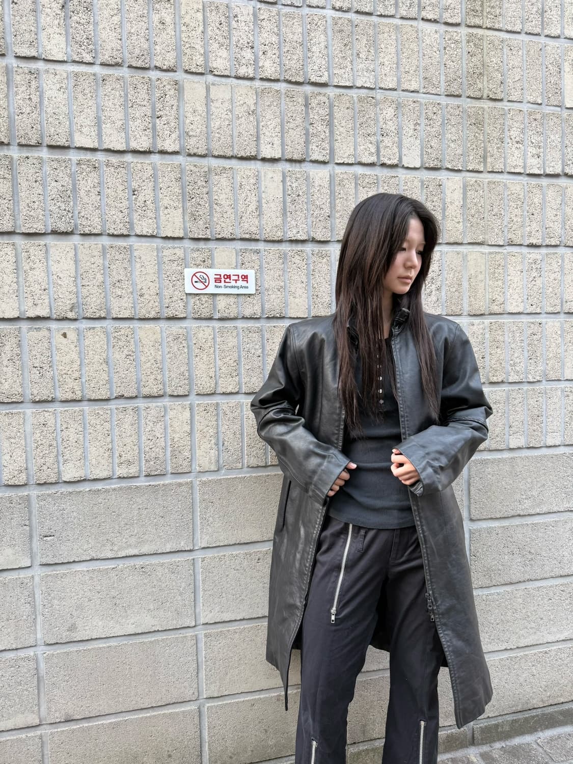 아르마니 진스 투웨이 집업 디테일 레더 코트 상품이미지2