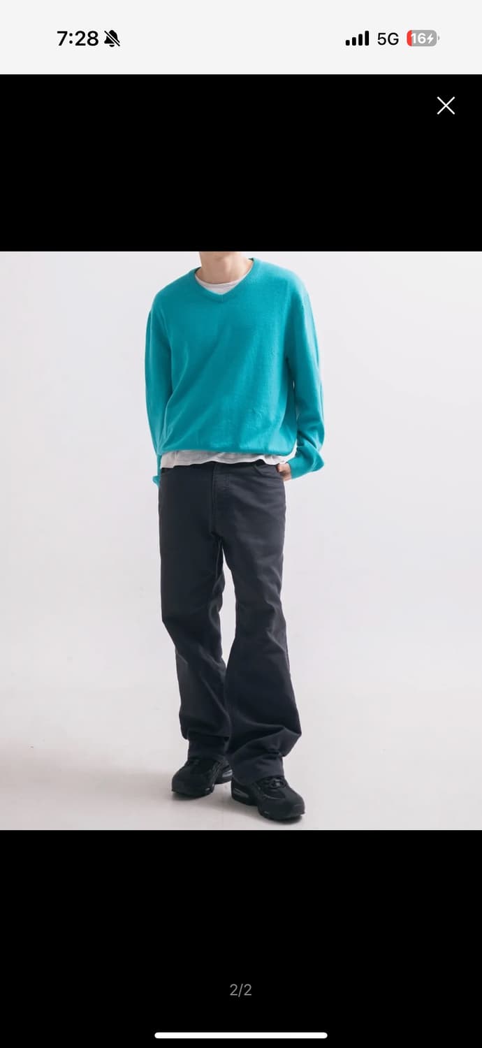 릴렉스 크롭 브이넥 니트 (터쿼이즈) 상품이미지5