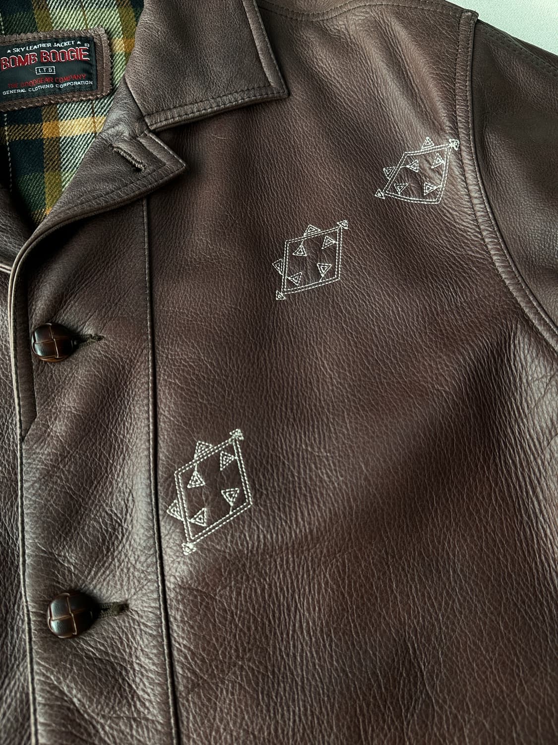 유럽 에스닉 자수 브라운 레더 자켓 L 상품이미지5