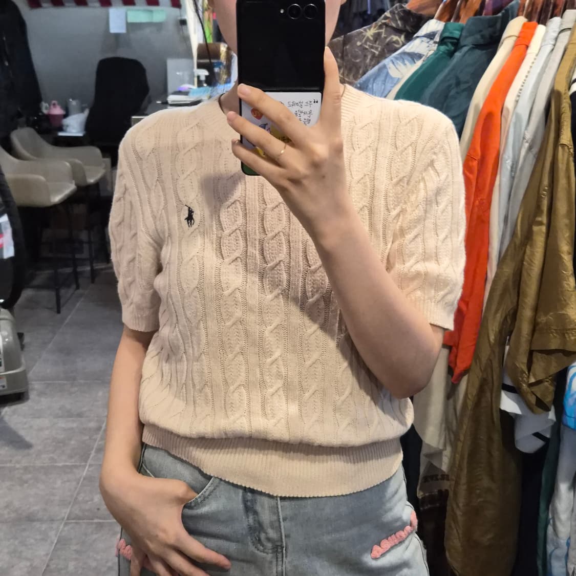 [NO.9] 폴로 반팔 니트 베이지 상품이미지1