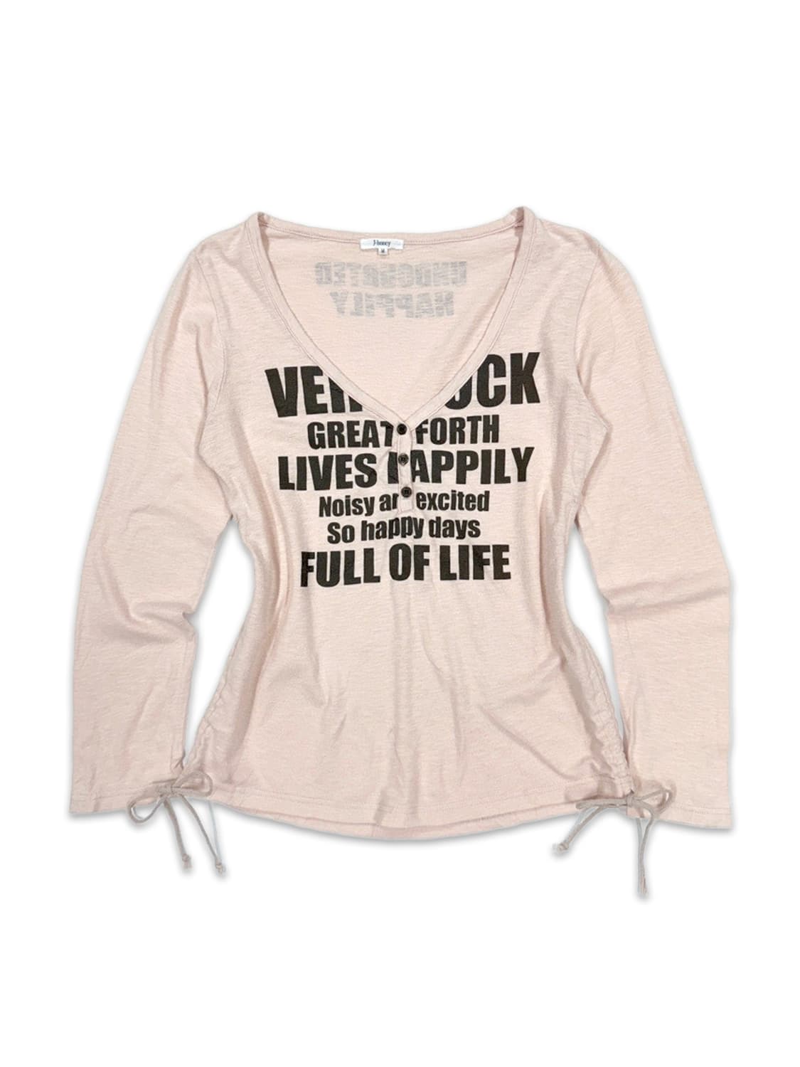 빈티지 J-HONEY 연핑크 레터링 하프 단추 긴팔티 상품이미지1