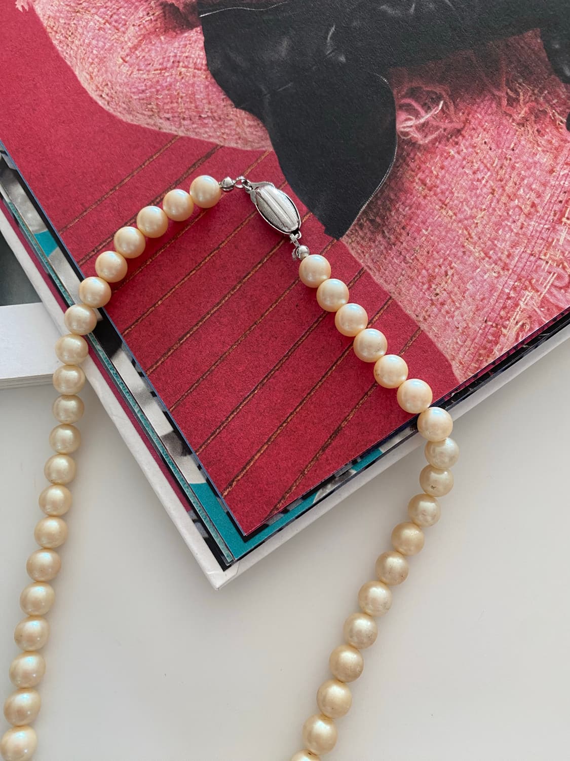 빈티지 아이보리 모조진주 목걸이 실버각인 상품이미지3