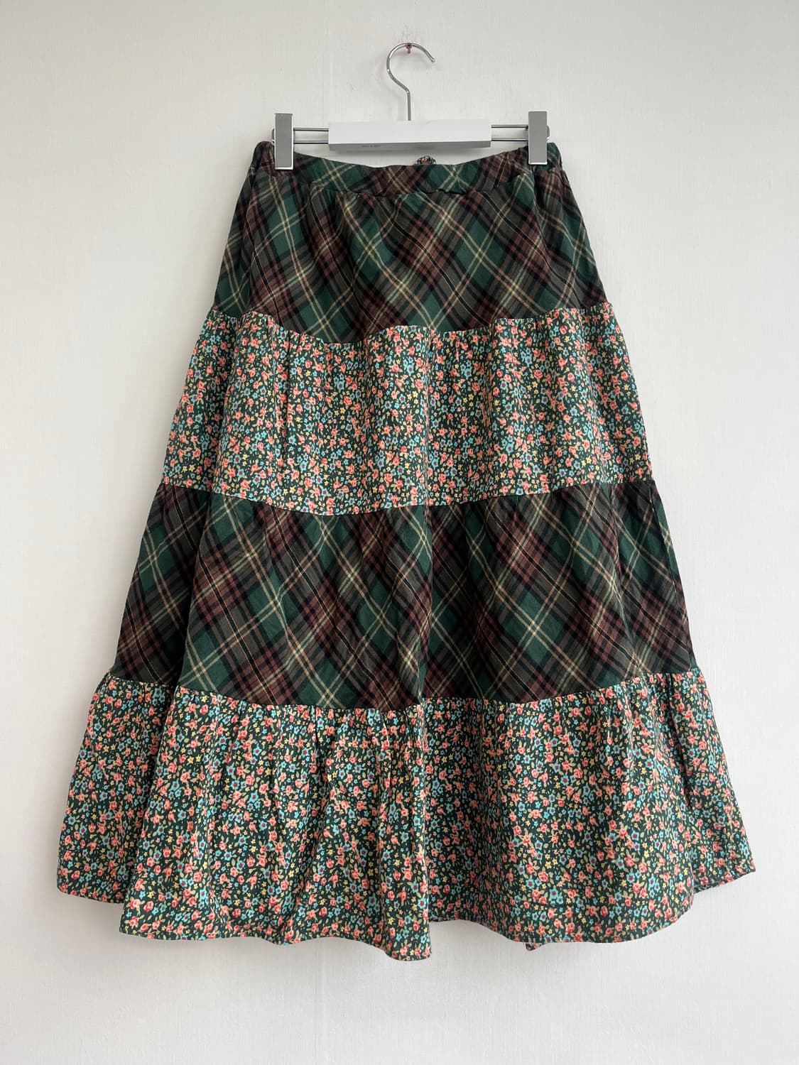 그린 체크 플로럴 롱 스커트 상품이미지4