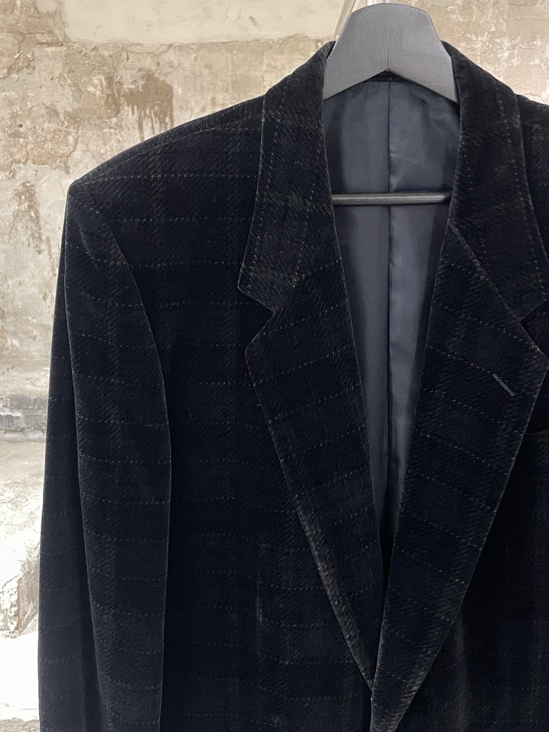 이브 생로랑 디퓨전 옴므 다크 블루 체크 2B 벨벳 블레이저 상품이미지2