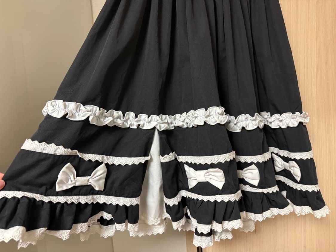 바디라인 메이드 원피스 드레스 레이스 리본 양산형 지뢰계 로리타 고스로리 상품이미지2