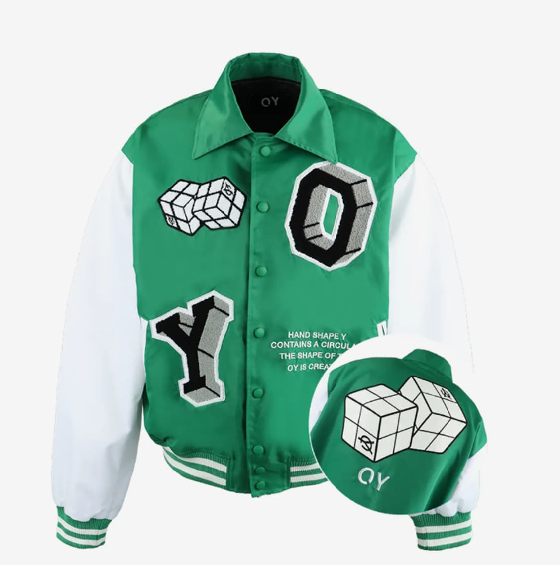 오와이 큐브 로고 바시티 자켓 그린 상품이미지1