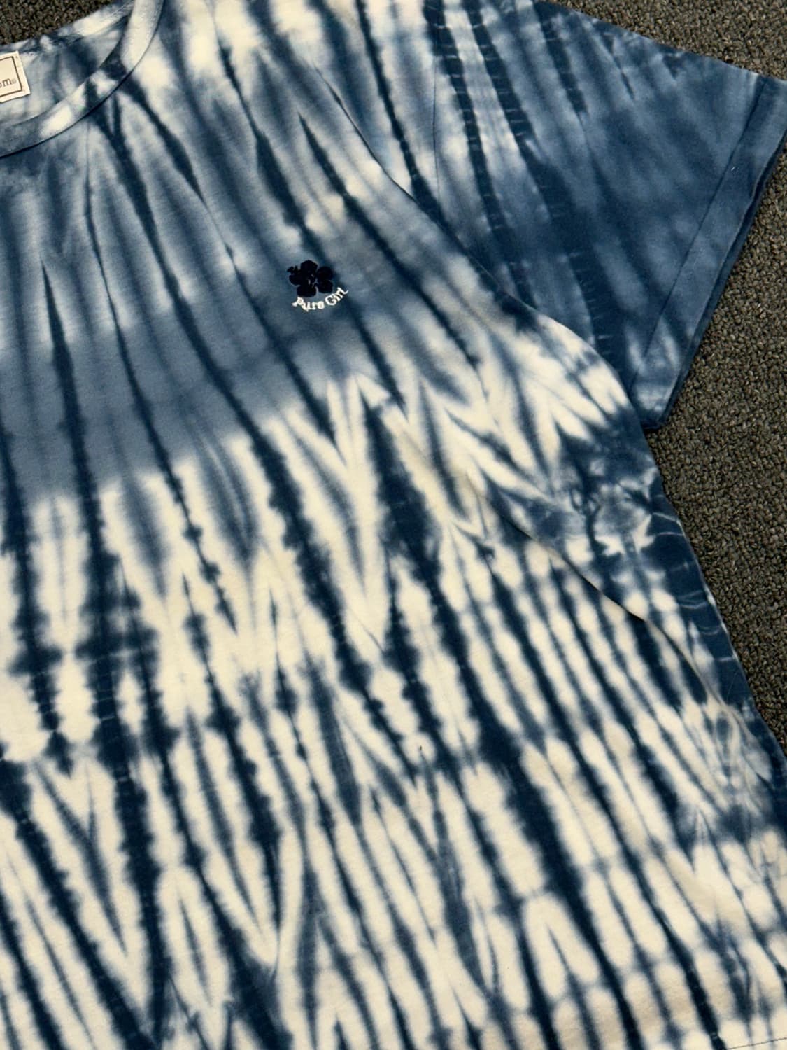OS)Japanese vintage 화이트 블루 타이다이 패턴 반팔 상품이미지2