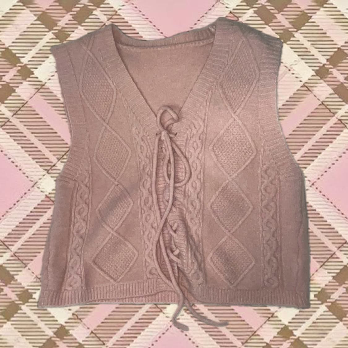 핑크 니트 조끼 딸기우유 모리걸 상품이미지1