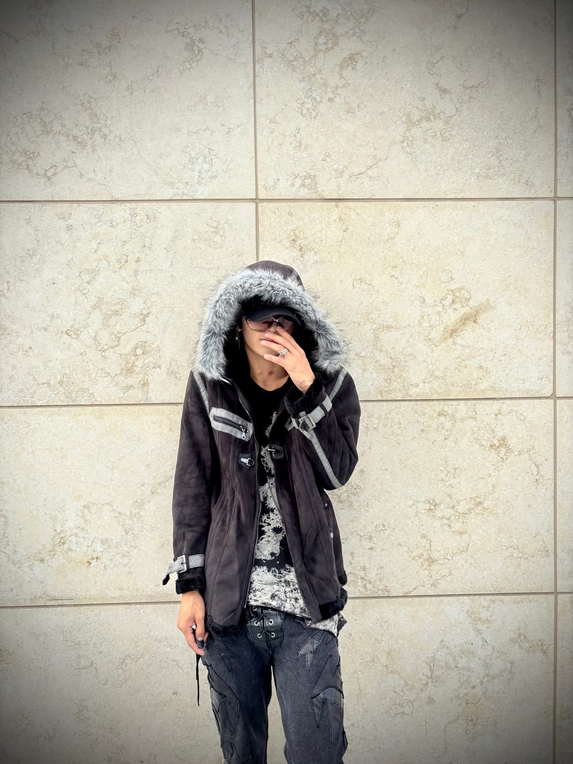 00’s Design Whiter Fur Side Zipper Black 상품이미지9