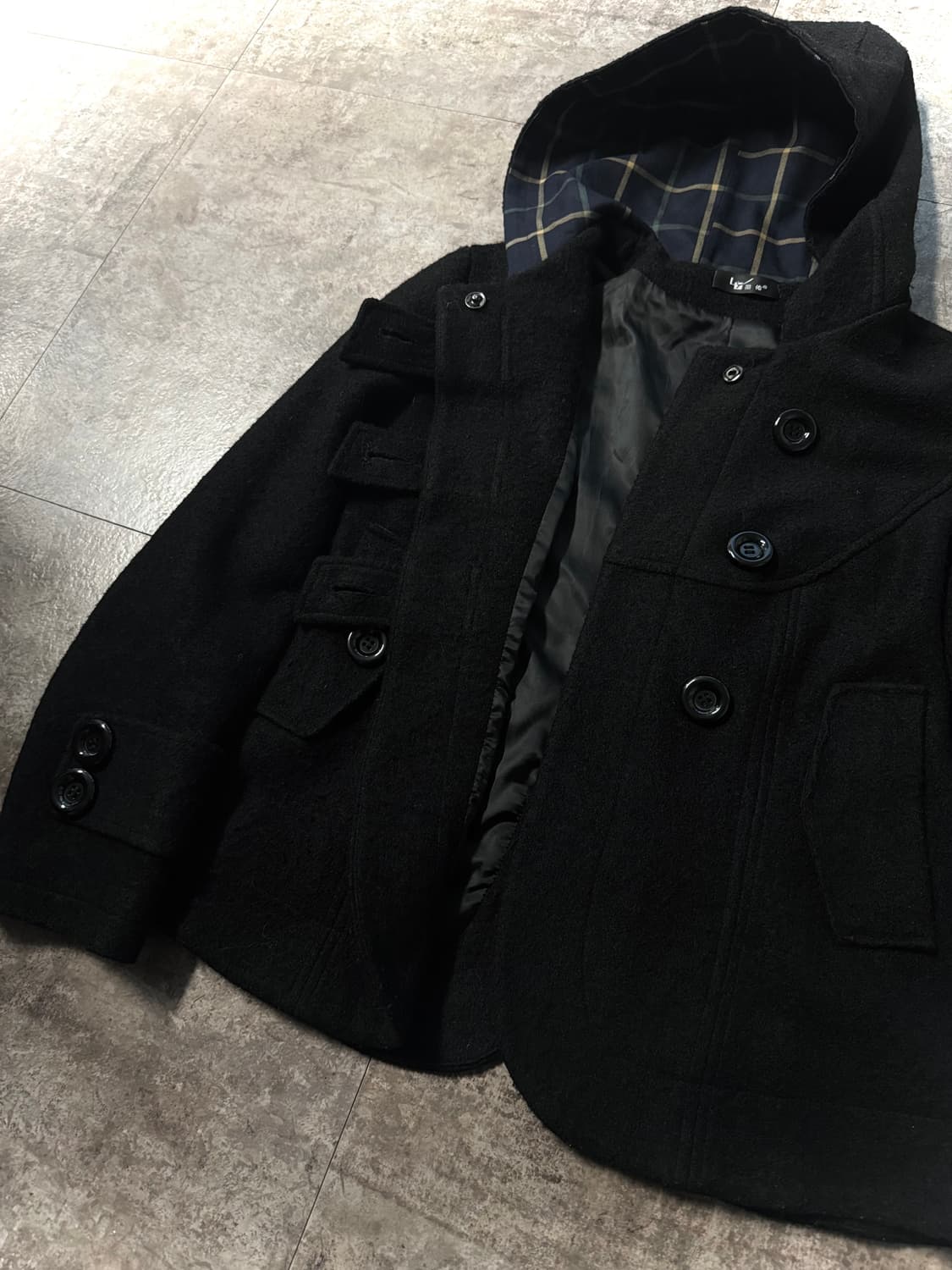 벨티드 버튼 디테일 램스울 후디드 코트 상품이미지6