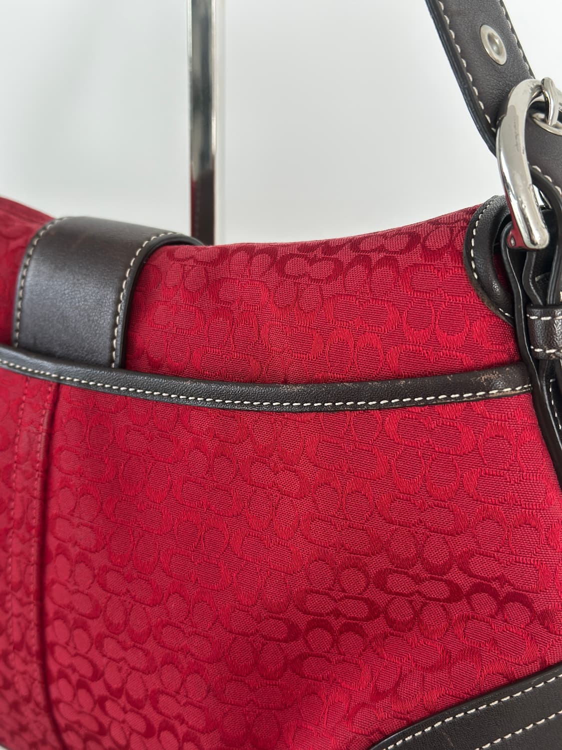 코치 레드 브라운 자카드 호보백 상품이미지8