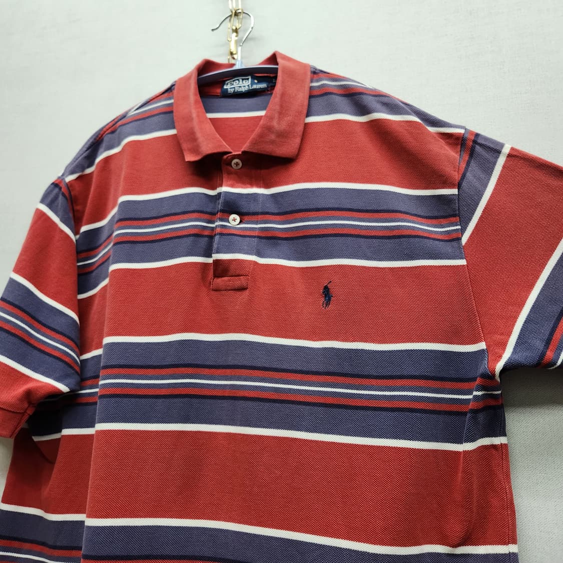 올드스쿨 폴로랄프로렌 로고 스트라이프 반팔카라 L(L) 상품이미지3