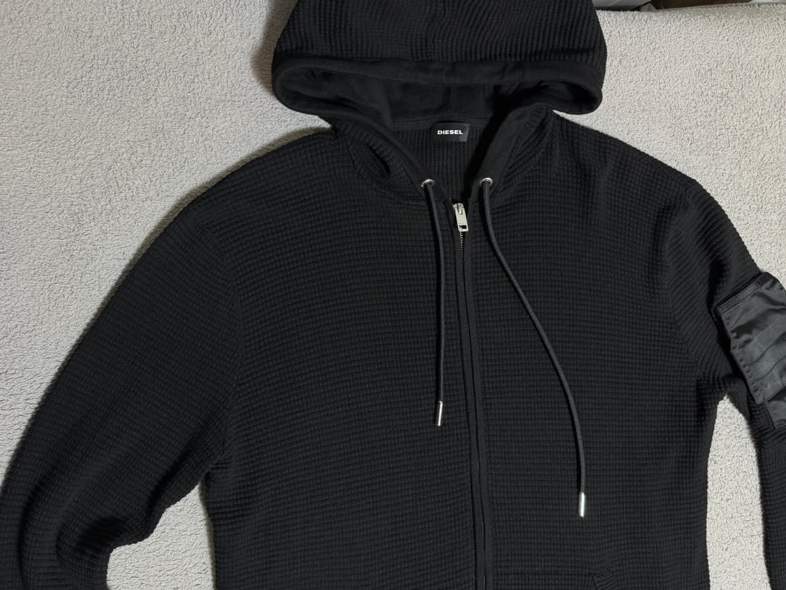 DIESEL 디젤 블랙 와플 니트 후드집업 자켓 XL  상품이미지3
