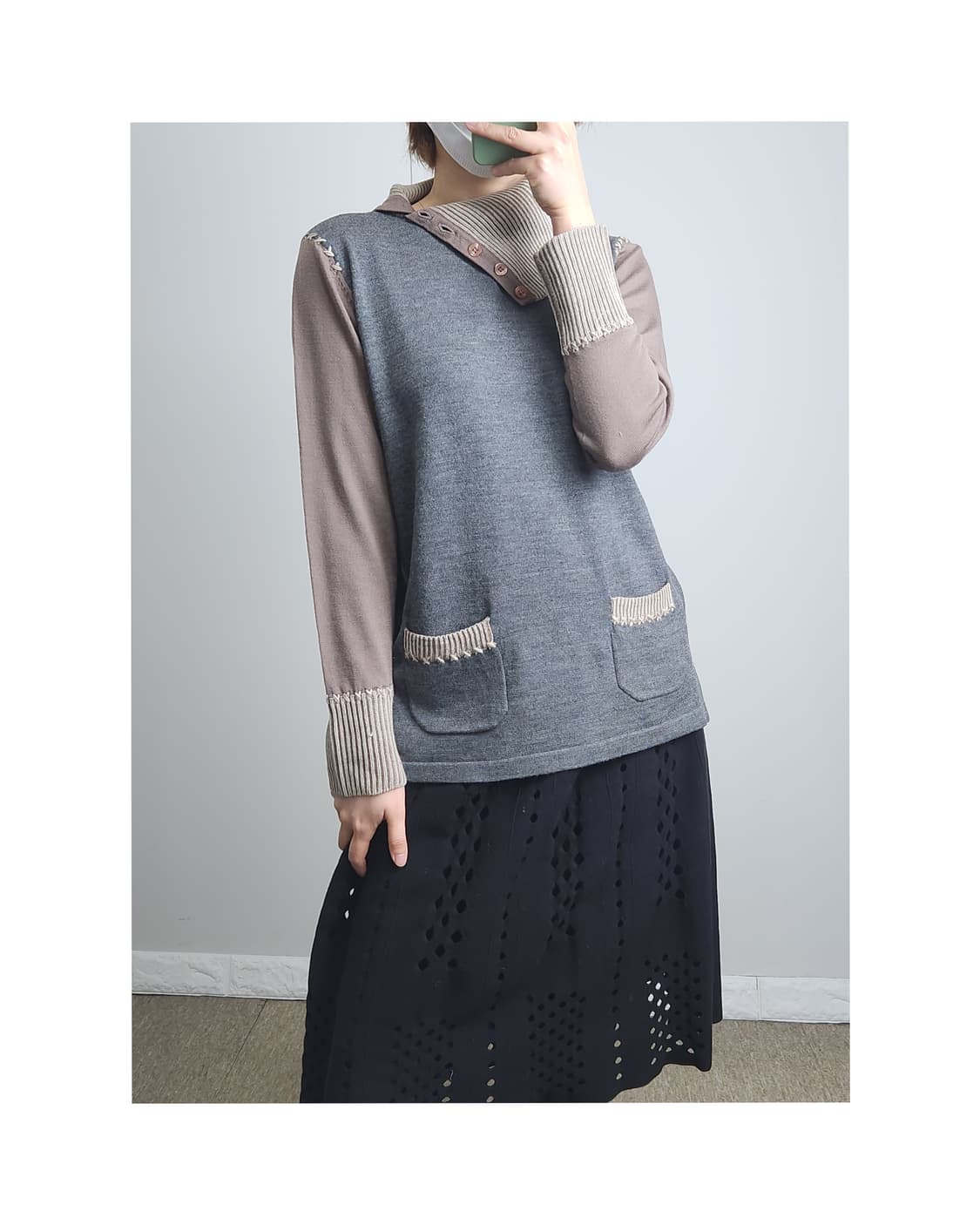 언발 넥 울 니트탑 상품이미지1