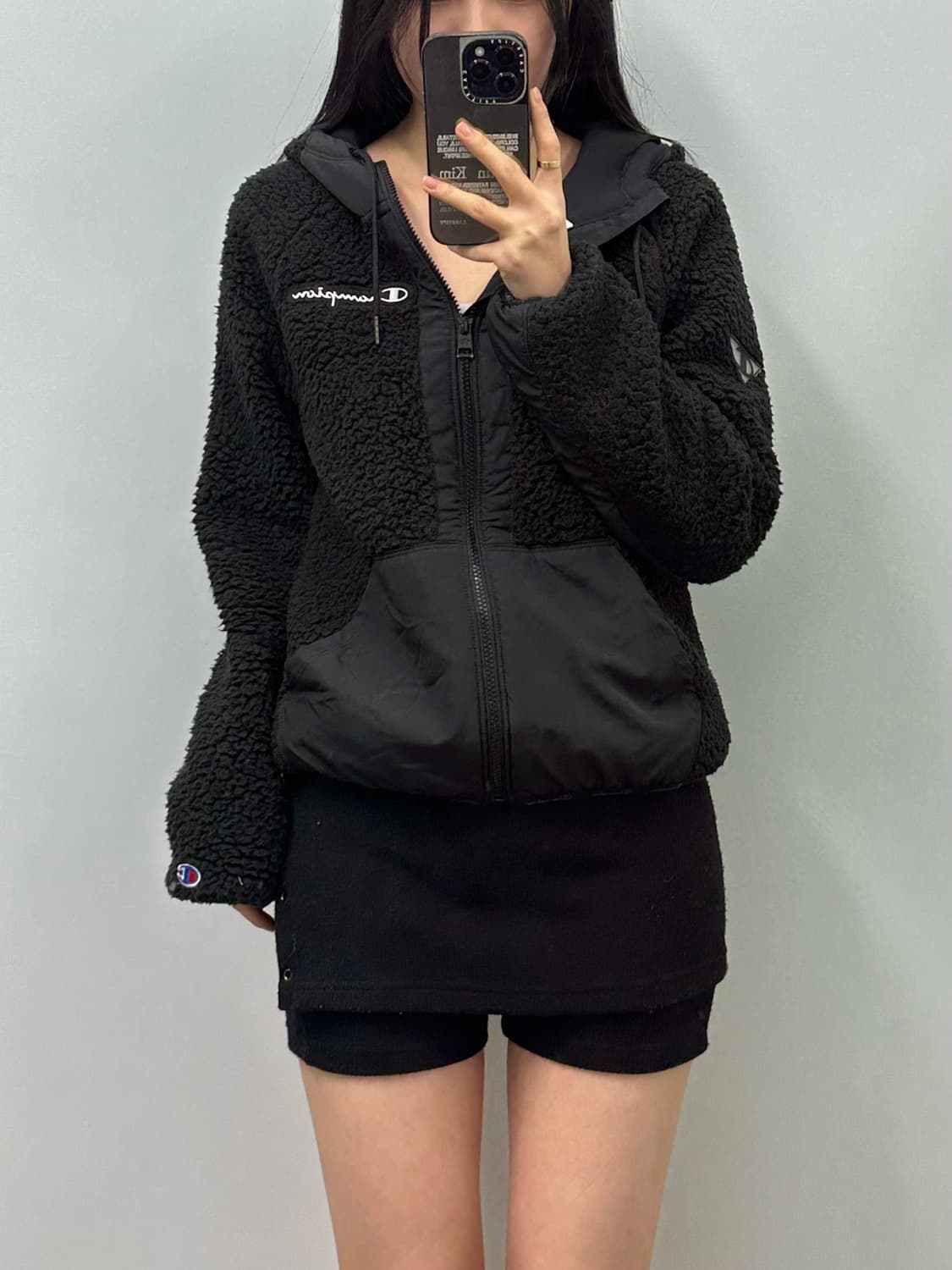 챔피온 블랙 쉐르파 플리스 후드집업 자켓 상품이미지1