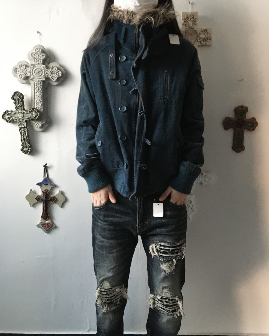 Fake fur collar high neck jacket 상품이미지9