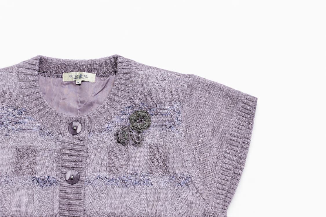 JPN 00s 일본 빈티지 Y2K 모리걸 반팔 플라워 체크 니트 가디건 상품이미지4