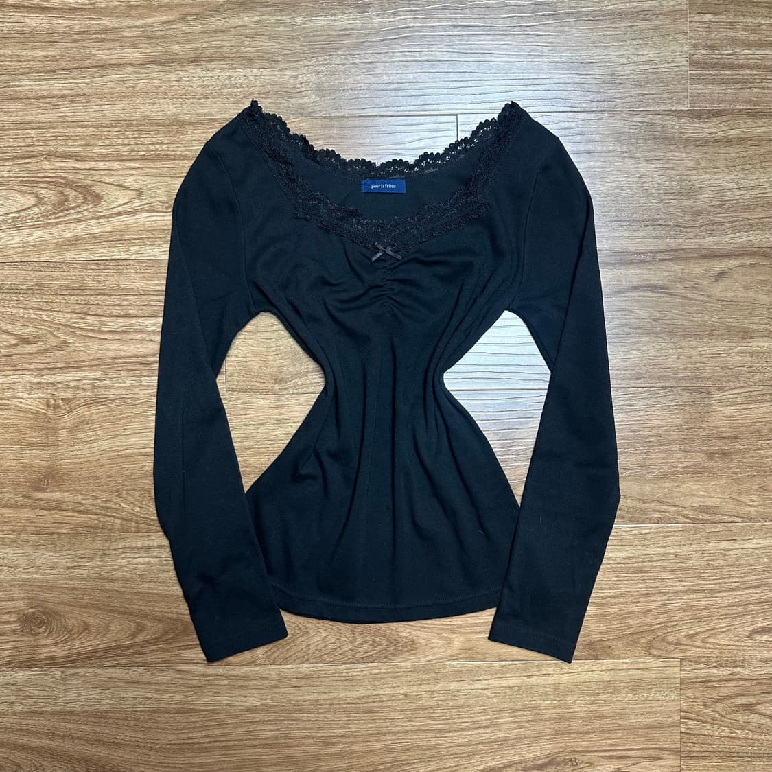 빈티지 블랙 리본 레이스 긴팔 티셔츠 히메갸루 로걀 발레코어 긱시크 고딕 상품이미지1