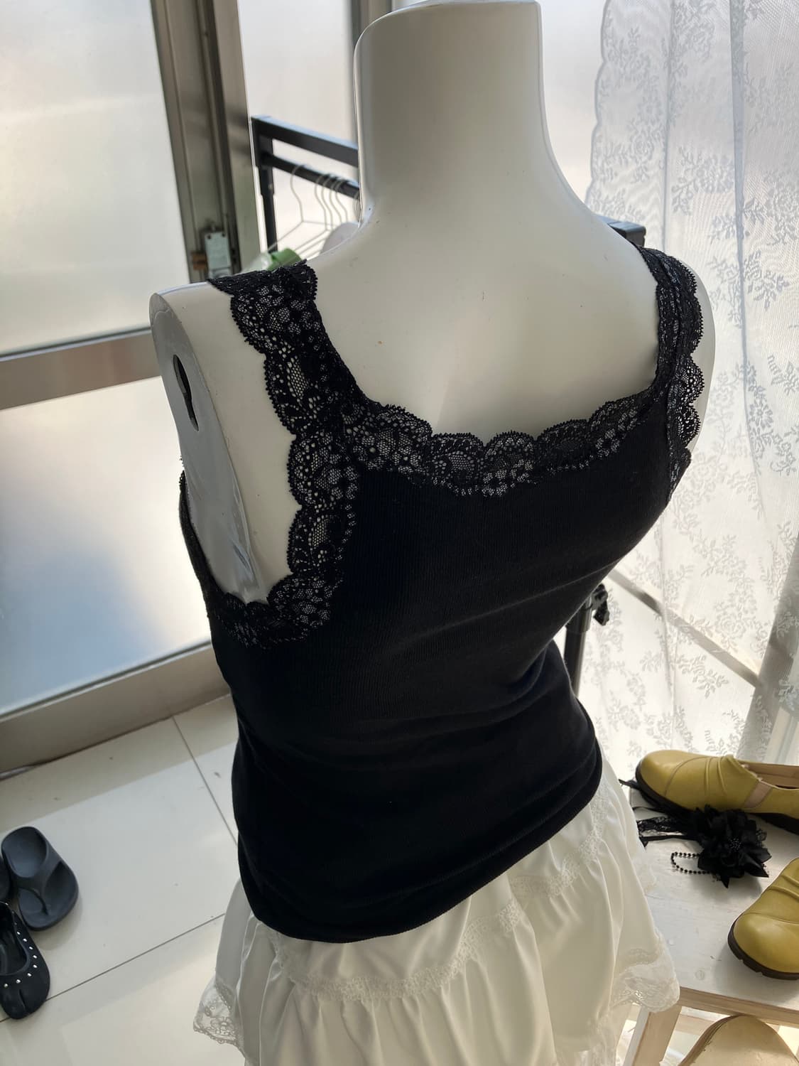 블랙 레이스 크로셰 나시 1282 모리걸 일본빈티지 y2k 스트릿 갸루  상품이미지2